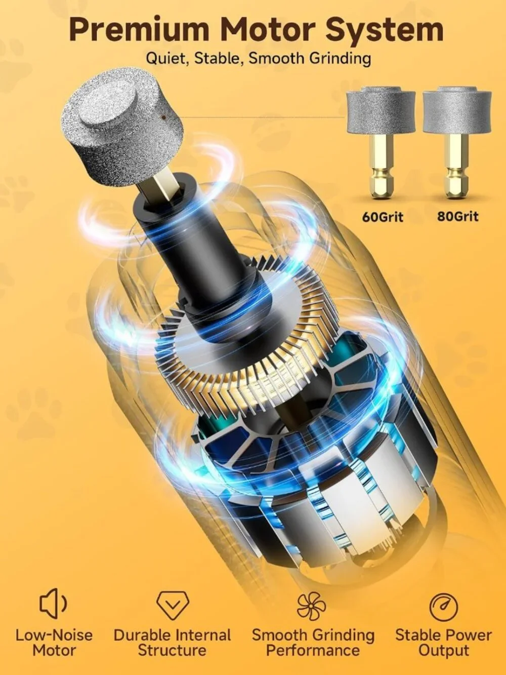 Quiet Electric Dog Nail Grinder with LED Lights, 3-Speed Rechargeable Pet